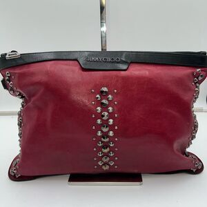 Jimmy Choo Laptop Holder/Clutch/Wristlet Black and Red Leather‎ With Studs
